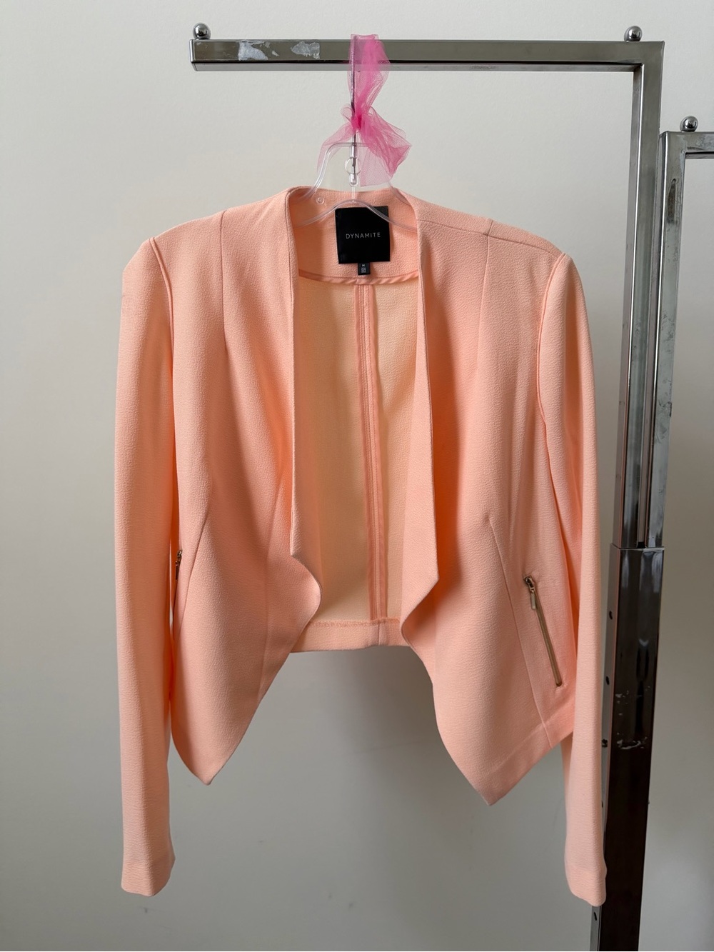 Dynamite Peach Pink Open-Front Cropped Blazer
